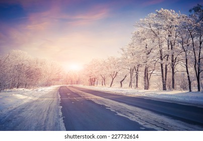 Beautiful winter sunrise on the highway - Powered by Shutterstock