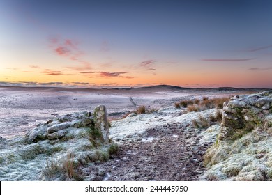 A Beautiful Winter Sunrise Over Bodmin Moor In Cornwall