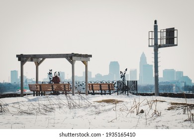 Beautiful Winter View Of Downtown Cleveland, Ohio 