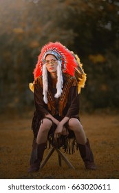 Beautiful womam sensuality elegance woman cowgirl on during sunset, brown leather jacket and hat.  Portrait women native american in nature. People and animals. Equestrian. vintage style - Shutterstock ID 663020611