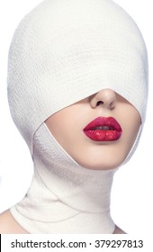 Beautiful Woman After Plastic Surgery With Bandaged Face