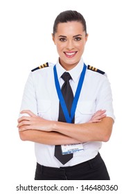 Beautiful Woman Airline Pilot With Arms Crossed