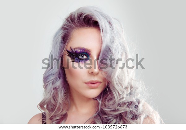 Beautiful Woman Artistic Purple Blue Eyes Stock Photo Edit Now