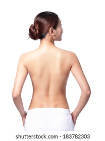 Beautiful Woman Back View, Isolated On White Background, Asian