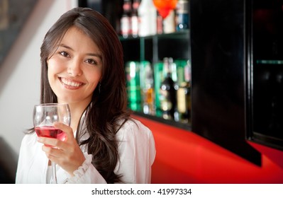 Beautiful Woman Bar Drinking Rose Wine Stock Photo (Edit Now) 41997334