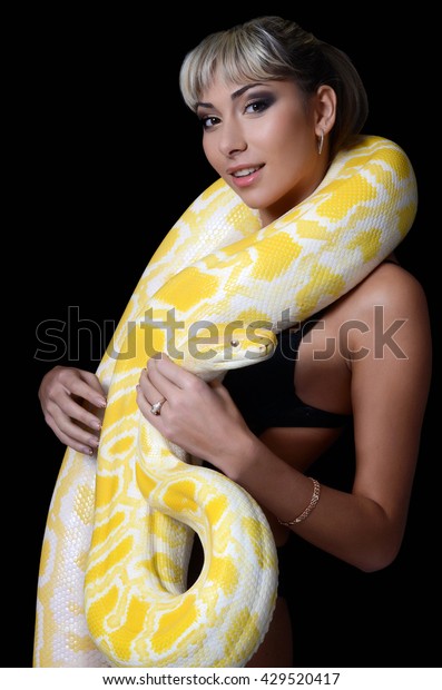 Beautiful Woman Big Yellow Snake Stock Photo (Edit Now) 429520417