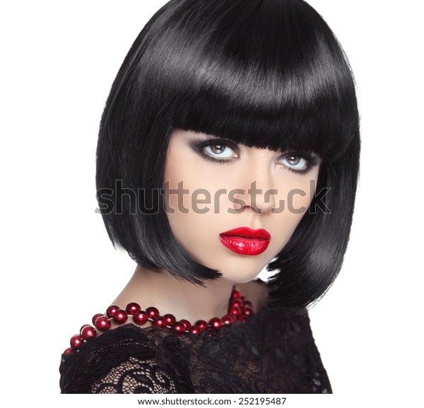 Beautiful Woman Black Short Hair Haircut Stock Image