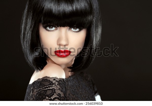 Beautiful Woman Black Short Hair Haircut Stockfoto Jetzt