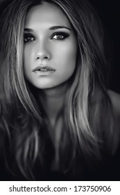 Beautiful Woman In Black And White Portrait