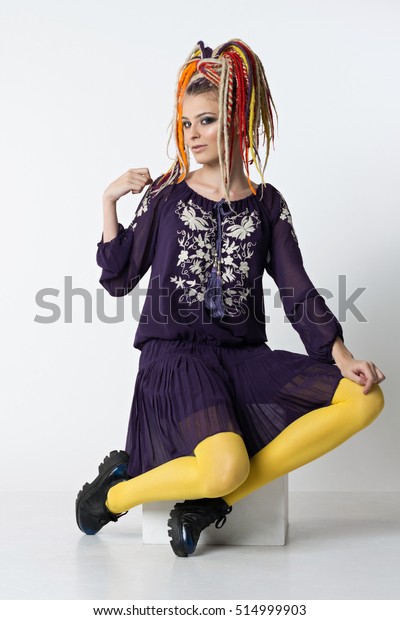 Beautiful Woman Bright Colors Dreadlocks Women Stock Photo