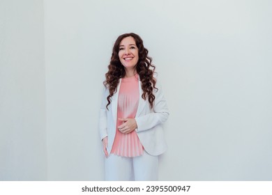 Beautiful woman brunette emotion portrait on white background - Shutterstock ID 2395500947