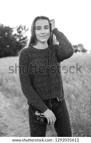 Similar – Outdoor portrait of beautiful happy teenager girl