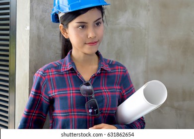 Beautiful Woman Civil Engineer Close Up Portrait