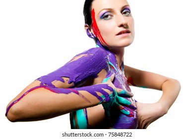 Beautiful Woman With Colorful Body Painting