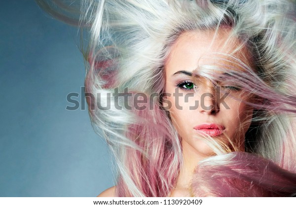 Beautiful Woman Colorful Hair Rainbow Hairstyles Stock Photo Edit