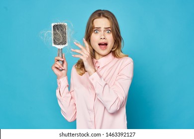 Beautiful Woman Comb Hair Pink Shirt Fall Out