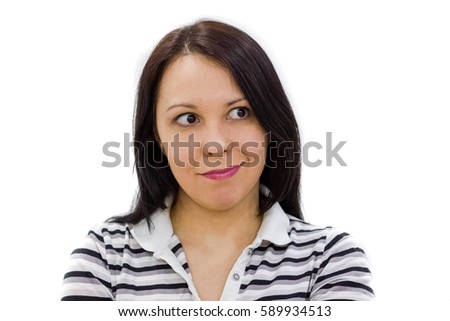 Beautiful woman with crooked smile expression