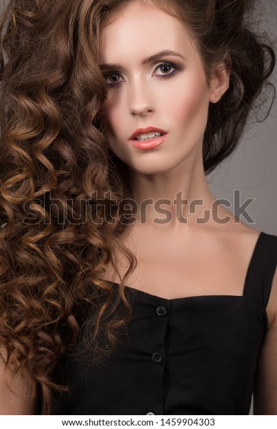 Beautiful Woman Curly Brown Thick Hair Stock Photo Edit Now