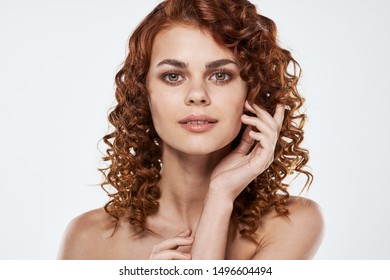 Beautiful Woman Curly Hair Naked Shoulders Stock Photo