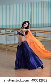 Beautiful Woman Dancing In Arabic Costume, Oriental Or Belly Dance