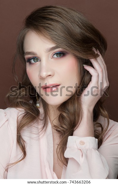 Beautiful Woman Dark Wavy Hair Festive Stock Photo Edit Now