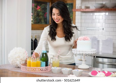 Beautiful Woman Decorator Stylist Party Event Planner Setting Up Dessert Table