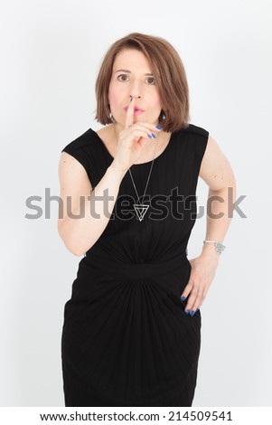 Beautiful woman doing different expressions in different sets of clothes: be quiet