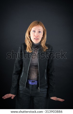 beautiful woman doing different expressions in different sets of clothes: worried
