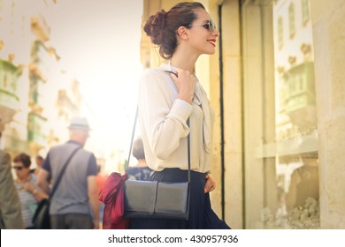 Beautiful Woman Doing Window Shopping