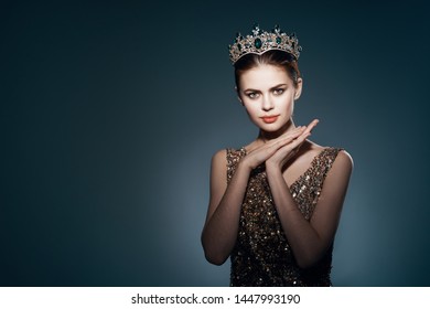 Beautiful Woman Dress Gold Sequins Crown Stock Photo Shutterstock