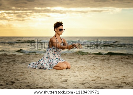 Similar – Image, Stock Photo Thoughtful latin woman on the beach