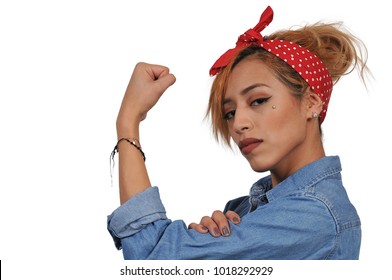 Beautiful Woman Dressed As The Iconic Rosie The Riveter