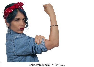 Beautiful Woman Dressed As The Iconic Rosie The Riveter