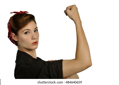 Beautiful Woman Dressed As The Iconic Rosie The Riveter