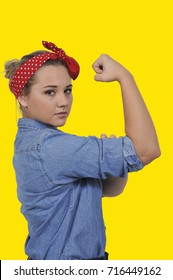 Beautiful Woman Dressed As The Iconic Rosie The Riveter