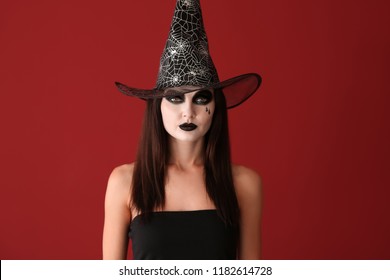 Beautiful Woman Dressed Witch Halloween On Stock Photo 1182614728 ...