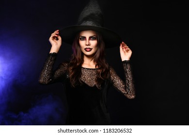 Beautiful Woman Dressed Witch Halloween On Stock Photo 1183206532 ...