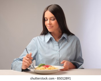 Beautiful Woman Eating Spaghetti