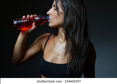 Beautiful Woman With Energy Drink, Studio Shot