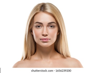 Beautiful Woman Face Blonde Hair Natural Skin Make Up Spa Concept Fresh Clean Skin