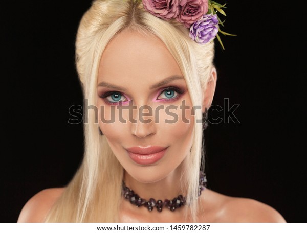 Beautiful Woman Face Has Blue Eyes Stock Photo Edit Now 1459782287