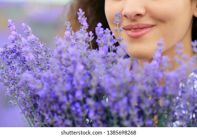 beautiful woman face with lavender flower