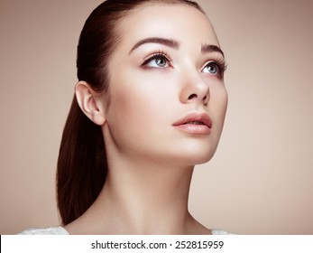 Beautiful Woman Face. Perfect Makeup. Beauty Fashion. Eyelashes. Cosmetic Eyeshadow