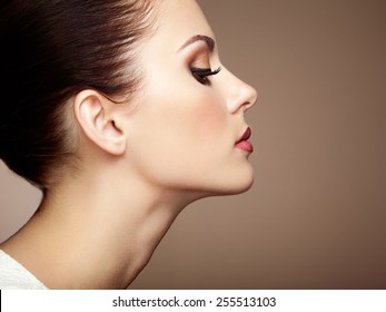 Beautiful Woman Face. Perfect Makeup. Beauty Fashion. Eyelashes. Cosmetic Eyeshadow