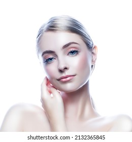 Beautiful Woman Face Portrait Beauty Skin Care Makeup Concept. Fashion Beauty Model Isolated