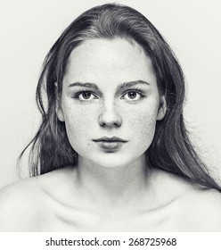 Beautiful Woman Face Portrait Young Black And White 