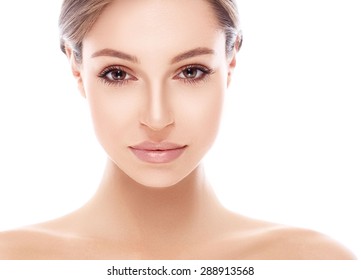 Beautiful Woman Face Studio On White 