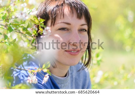 Similar – Foto Bild Junge Frau sitzend im Wald.