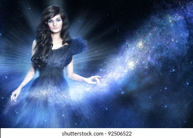 girl holding galaxy space