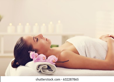 Beautiful Woman Getting Massage In Spa